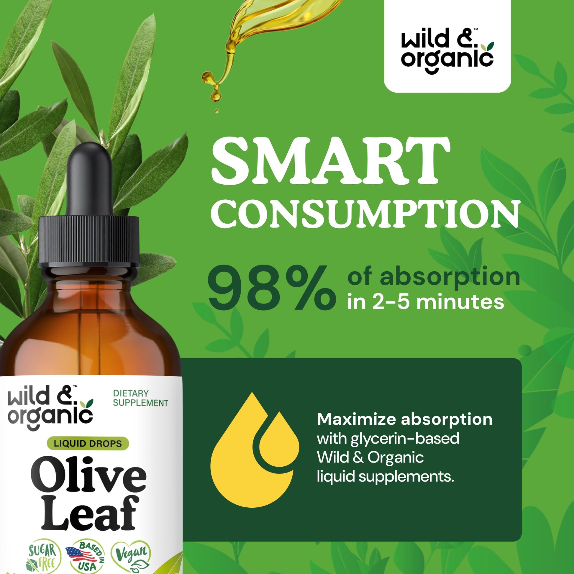 Wild & Organic Olive Leaf Extract Liquid Drops - Immune & Antioxidant Support - Oleuropein Supplement - Add to Tea Olive Leaf Tincture - Vegan, Sugar & Alcohol Free - 4 fl oz - PrimeBioHealth - canada supplements