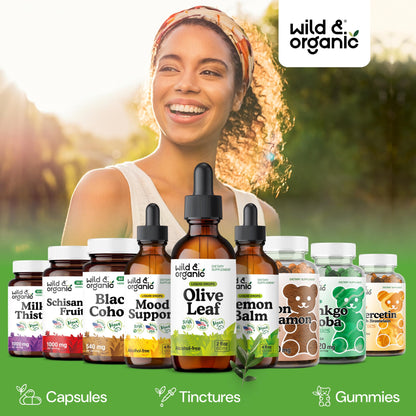 Wild & Organic Olive Leaf Extract Liquid Drops - Immune & Antioxidant Support - Oleuropein Supplement - Add to Tea Olive Leaf Tincture - Vegan, Sugar & Alcohol Free - 4 fl oz - PrimeBioHealth - canada supplements