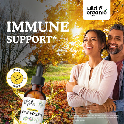Wild & Organic Pine Pollen Tincture - Pine Pollen for Men & Women - Add to Tea & Drink - Pure Pinus Massoniana Extract Drops - Vegan, Sugar & Alcohol-Free Liquid Supplement - 4 fl oz - PrimeBioHealth - canada supplements