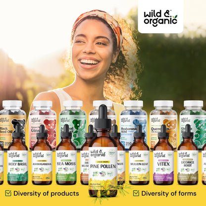 Wild & Organic Pine Pollen Tincture - Pine Pollen for Men & Women - Add to Tea & Drink - Pure Pinus Massoniana Extract Drops - Vegan, Sugar & Alcohol-Free Liquid Supplement - 4 fl oz - PrimeBioHealth - canada supplements