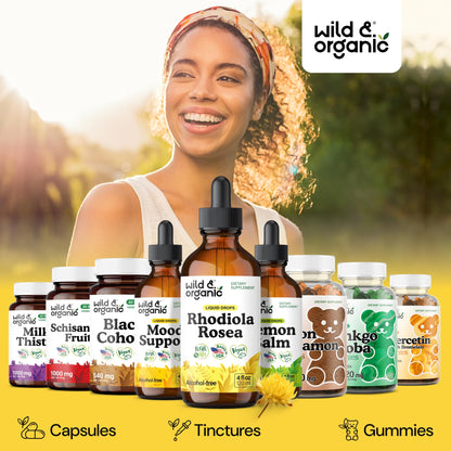 Wild & Organic Rhodiola Rosea Tincture - Rhodiola Rosea Supplement for Mood Support - Relaxing Root Extract Liquid Drops - Vegan, Sugar & Alcohol-Free - 4 fl oz - PrimeBioHealth - canada supplements