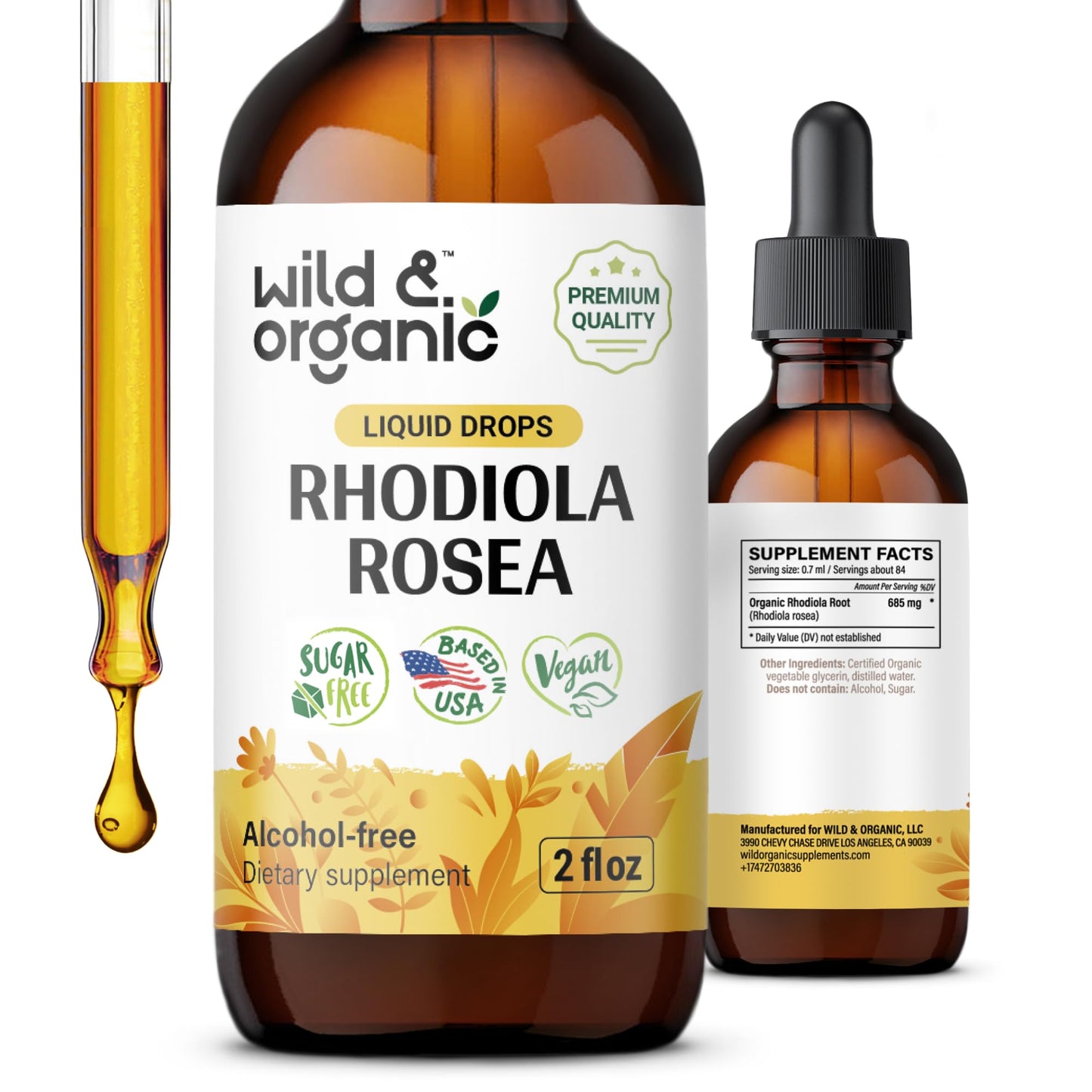 Wild & Organic Rhodiola Rosea Tincture - Rhodiola Rosea Supplement for Mood Support - Relaxing Root Extract Liquid Drops - Vegan, Sugar & Alcohol-Free - 4 fl oz - PrimeBioHealth - canada supplements