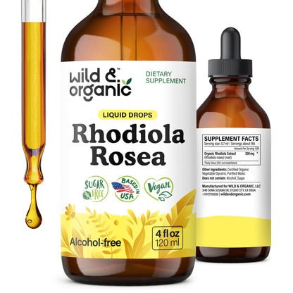 Wild & Organic Rhodiola Rosea Tincture - Rhodiola Rosea Supplement for Mood Support - Relaxing Root Extract Liquid Drops - Vegan, Sugar & Alcohol-Free - 4 fl oz - PrimeBioHealth - canada supplements