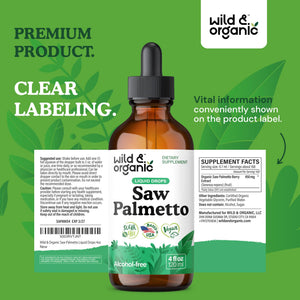 Wild & Organic Saw Palmetto for Men & Women - Urinary Tract & Hair Support - Saw Palmetto Extract Liquid Drops - Add to Tea - Serenoa Repens Berries Supplement - Vegan, Sugar & Alcohol-Free - 4 fl oz - PrimeBioHealth - canada supplements