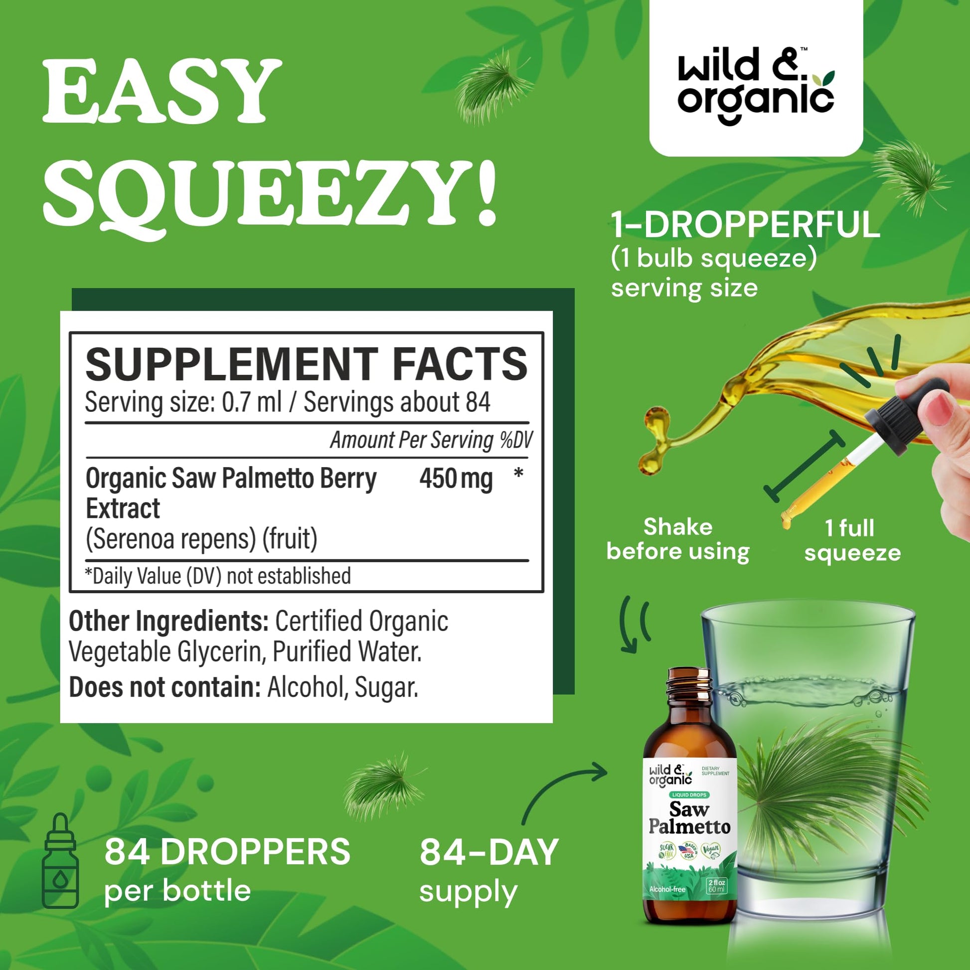 Wild & Organic Saw Palmetto for Men & Women - Urinary Tract & Hair Support - Saw Palmetto Extract Liquid Drops - Add to Tea - Serenoa Repens Berries Supplement - Vegan, Sugar & Alcohol-Free - 4 fl oz - PrimeBioHealth - canada supplements