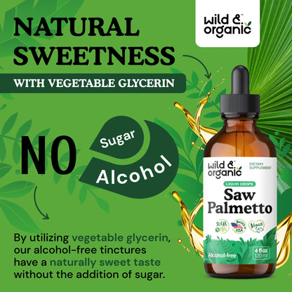 Wild & Organic Saw Palmetto for Men & Women - Urinary Tract & Hair Support - Saw Palmetto Extract Liquid Drops - Add to Tea - Serenoa Repens Berries Supplement - Vegan, Sugar & Alcohol-Free - 4 fl oz - PrimeBioHealth - canada supplements