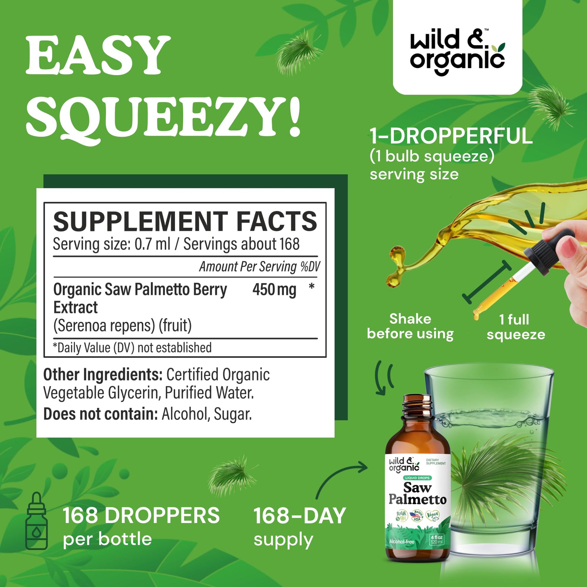 Wild & Organic Saw Palmetto for Men & Women - Urinary Tract & Hair Support - Saw Palmetto Extract Liquid Drops - Add to Tea - Serenoa Repens Berries Supplement - Vegan, Sugar & Alcohol-Free - 4 fl oz - PrimeBioHealth - canada supplements