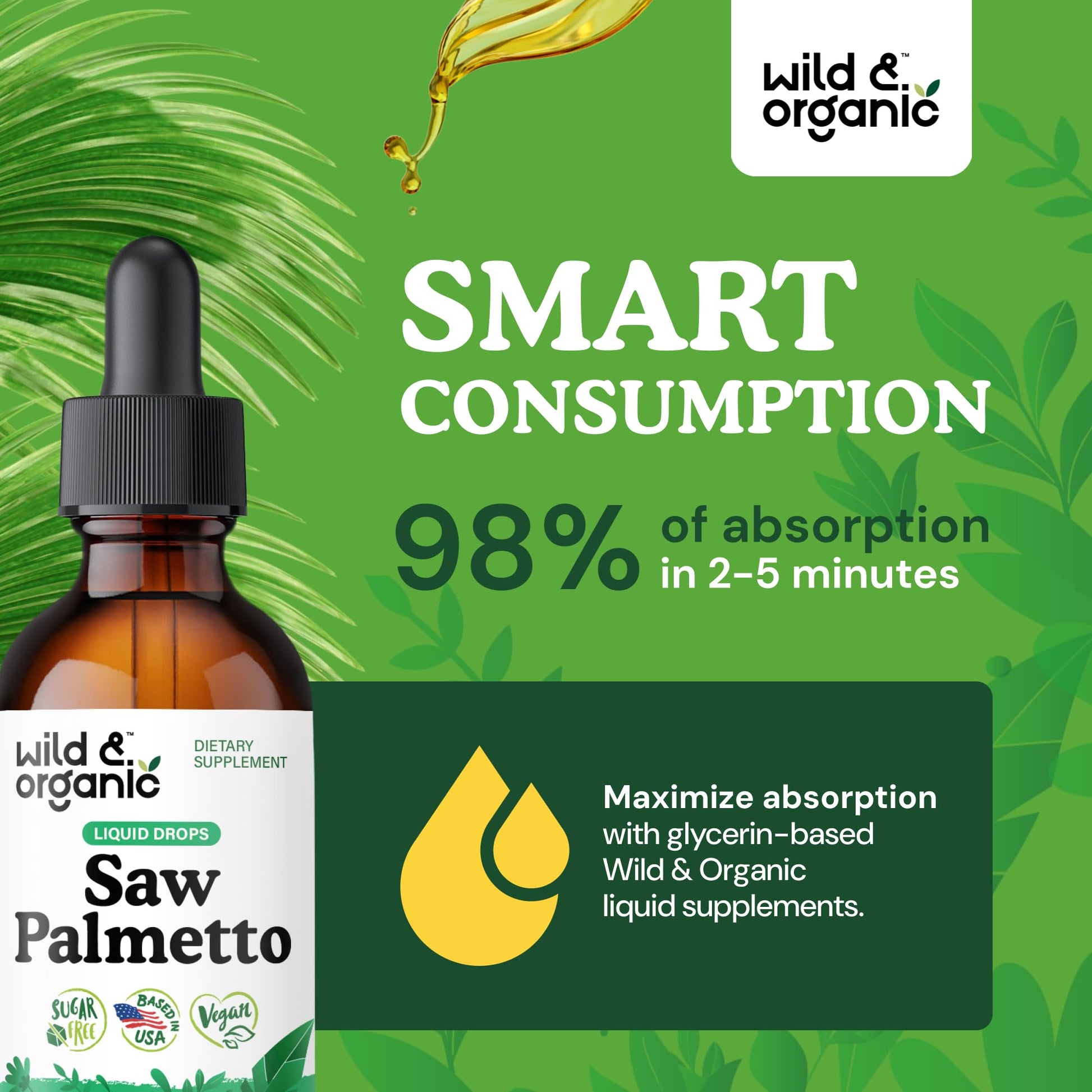 Wild & Organic Saw Palmetto for Men & Women - Urinary Tract & Hair Support - Saw Palmetto Extract Liquid Drops - Add to Tea - Serenoa Repens Berries Supplement - Vegan, Sugar & Alcohol-Free - 4 fl oz - PrimeBioHealth - canada supplements