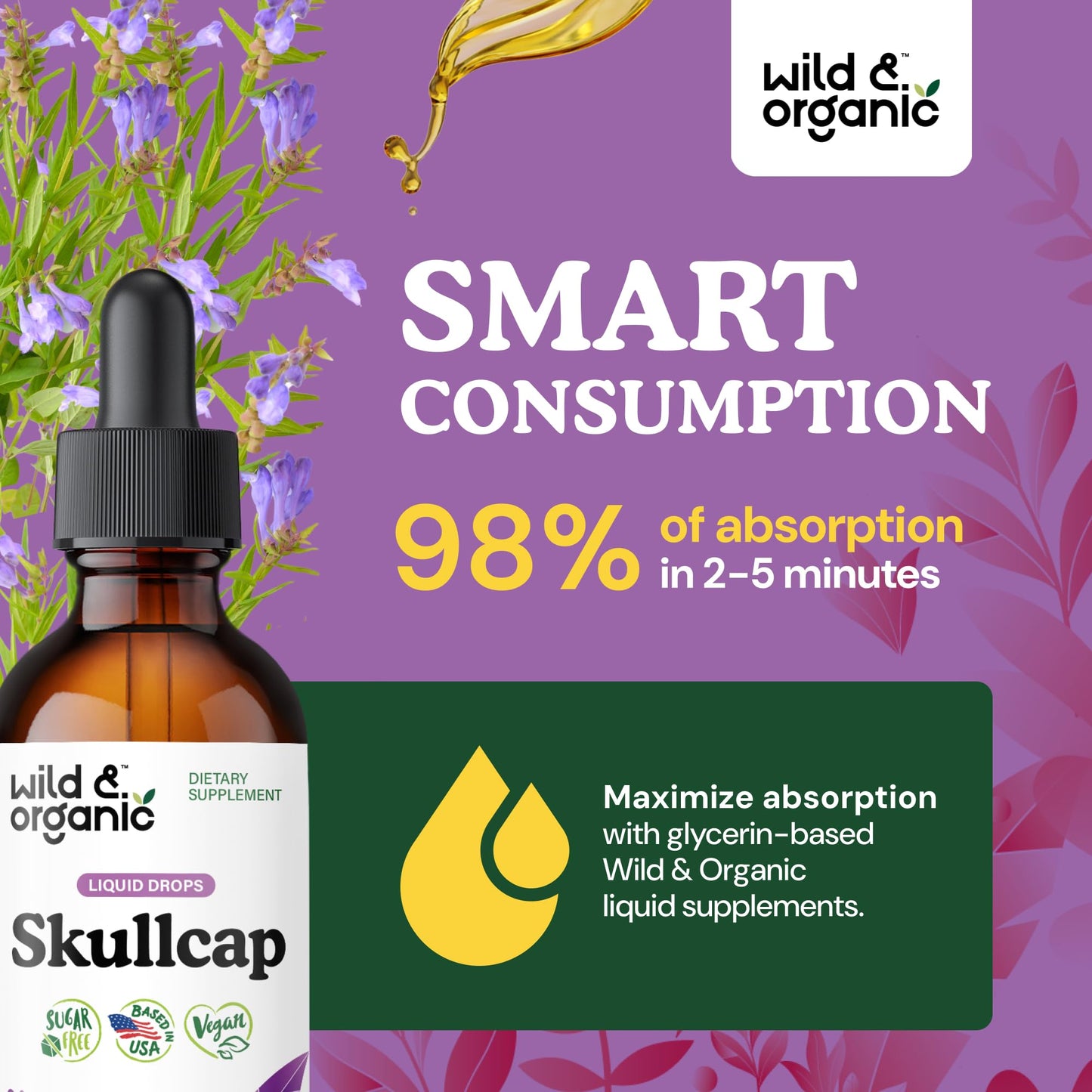Wild & Organic Skullcap Herb Tincture - Skullcap Supplement for Mood Support - Relaxing Liquid Extract Drops - Vegan, Sugar & Alcohol-Free - 4 fl oz - PrimeBioHealth - canada supplements