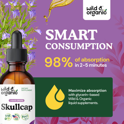 Wild & Organic Skullcap Herb Tincture - Skullcap Supplement for Mood Support - Relaxing Liquid Extract Drops - Vegan, Sugar & Alcohol-Free - 4 fl oz - PrimeBioHealth - canada supplements