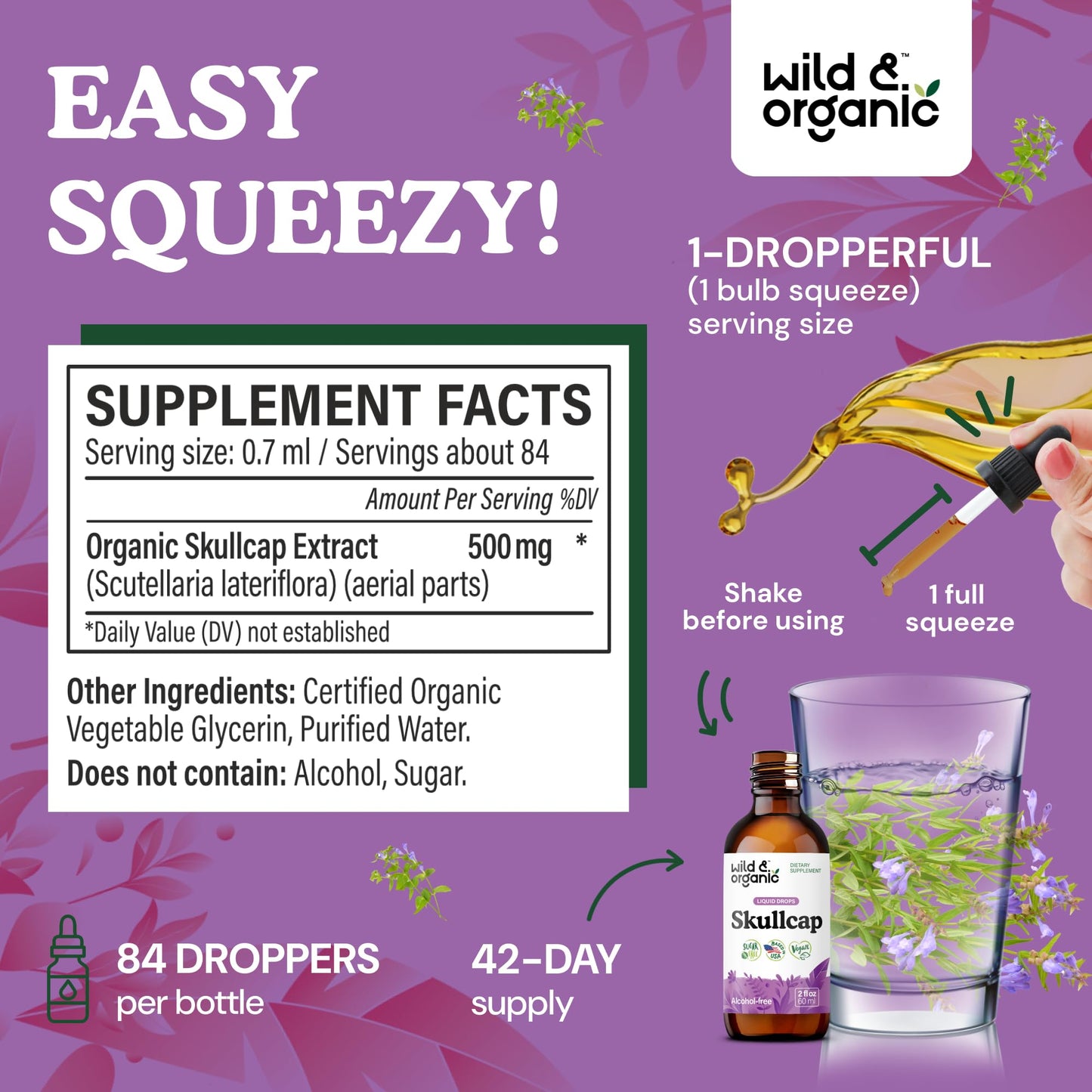 Wild & Organic Skullcap Herb Tincture - Skullcap Supplement for Mood Support - Relaxing Liquid Extract Drops - Vegan, Sugar & Alcohol-Free - 4 fl oz - PrimeBioHealth - canada supplements