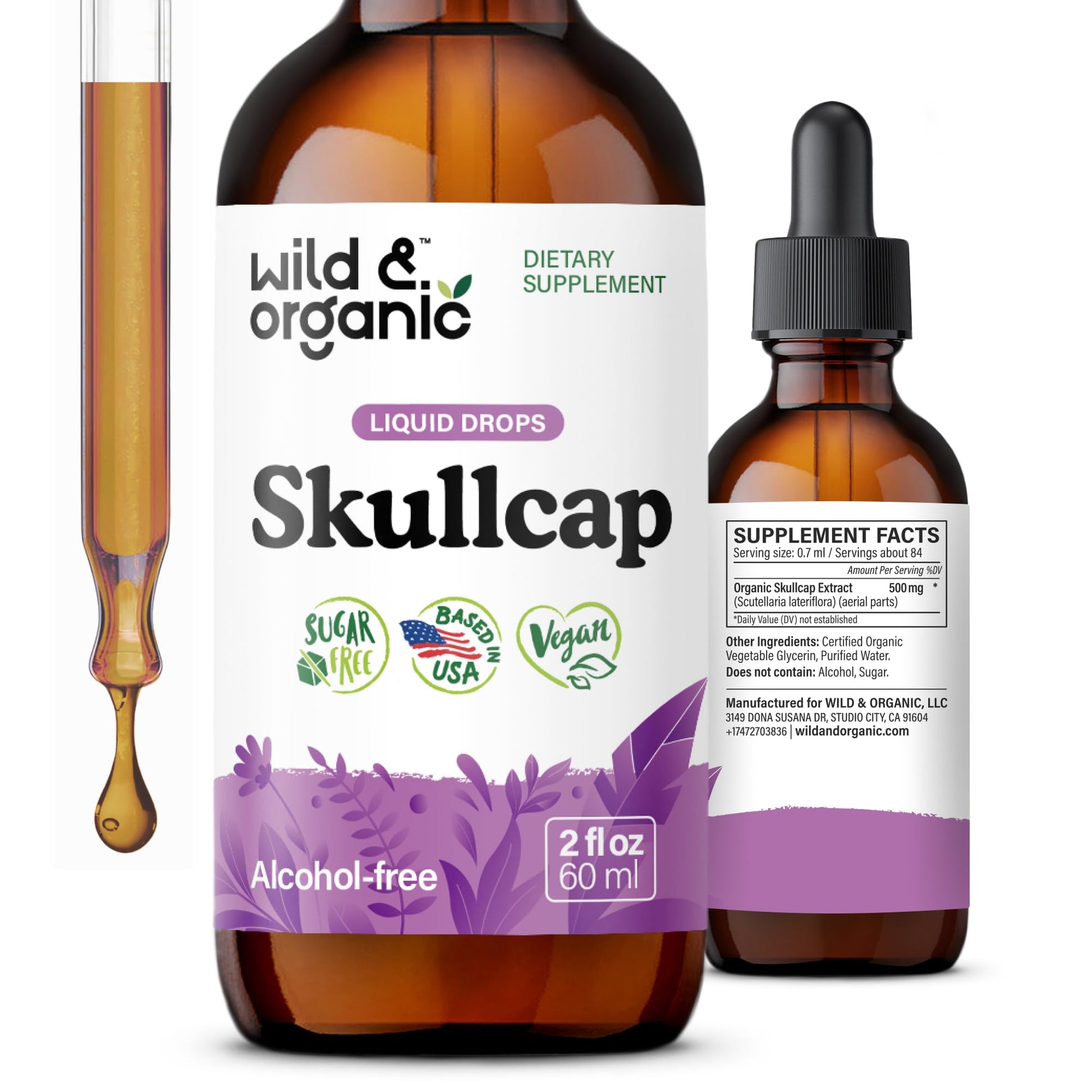 Wild & Organic Skullcap Herb Tincture - Skullcap Supplement for Mood Support - Relaxing Liquid Extract Drops - Vegan, Sugar & Alcohol-Free - 4 fl oz - PrimeBioHealth - canada supplements