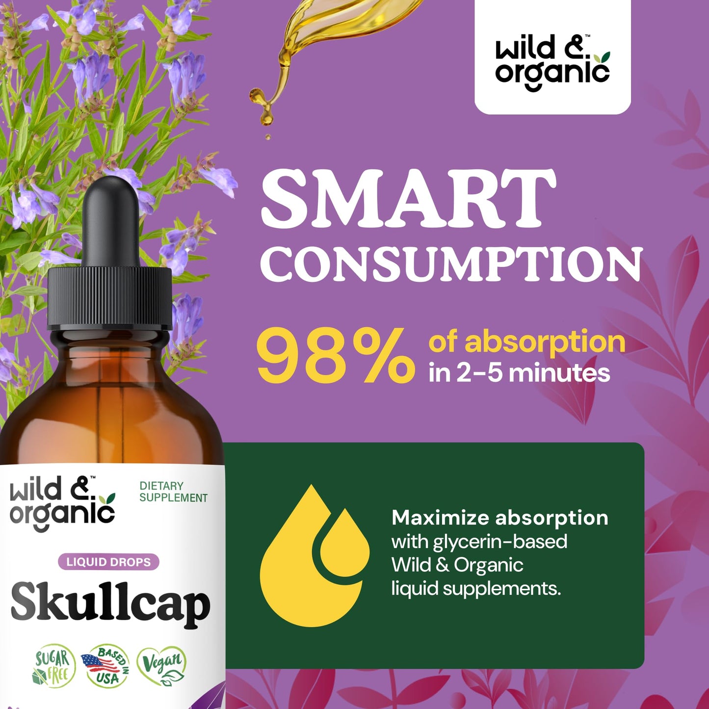 Wild & Organic Skullcap Herb Tincture - Skullcap Supplement for Mood Support - Relaxing Liquid Extract Drops - Vegan, Sugar & Alcohol-Free - 4 fl oz - PrimeBioHealth - canada supplements