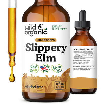 Wild & Organic Slippery Elm Liquid Drops - Lung, Digestive & Women's Support - Slippery Elm Bark Supplement - Add to Tea Tincture - Ulmus Rubra Herb - Vegan, Sugar & Alcohol-Free - 4 fl oz - PrimeBioHealth - canada supplements