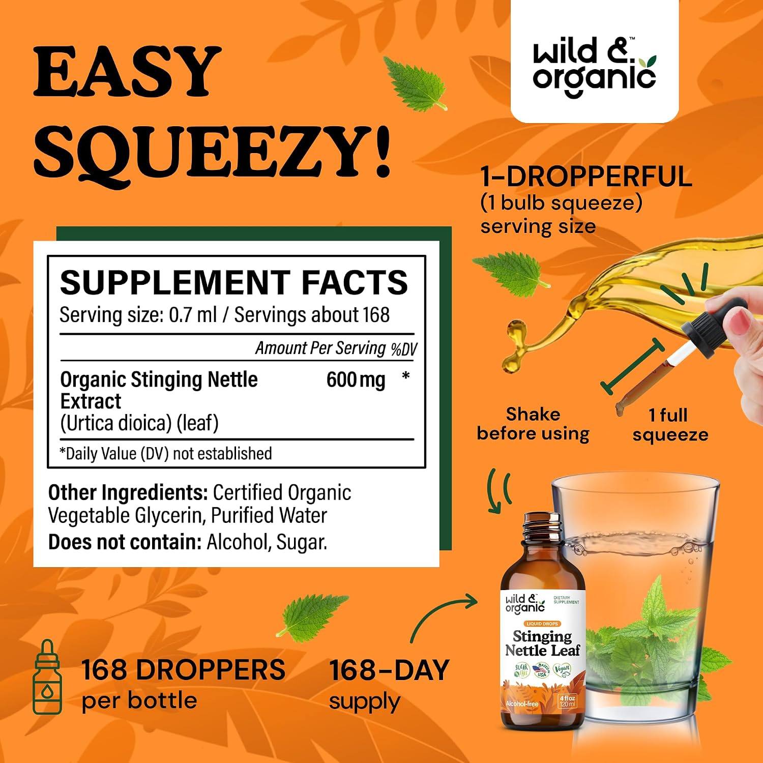 Wild & Organic Stinging Nettle Leaf Tincture - Urinary Tract Support - Stinging Nettle Extract Liquid Drops - Urtica Dioica Supplement - 5-Month Supply - Vegan, Sugar & Alcohol-Free - 4 fl oz - PrimeBioHealth - canada supplements