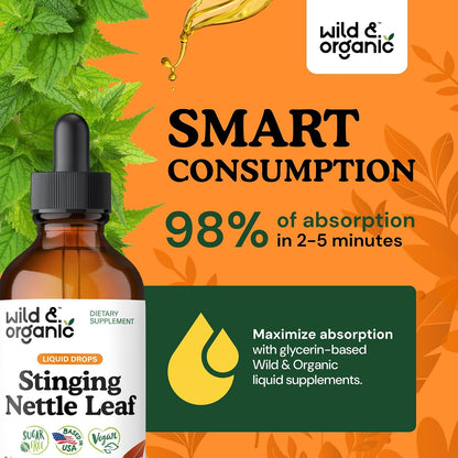 Wild & Organic Stinging Nettle Leaf Tincture - Urinary Tract Support - Stinging Nettle Extract Liquid Drops - Urtica Dioica Supplement - 5-Month Supply - Vegan, Sugar & Alcohol-Free - 4 fl oz - PrimeBioHealth - canada supplements