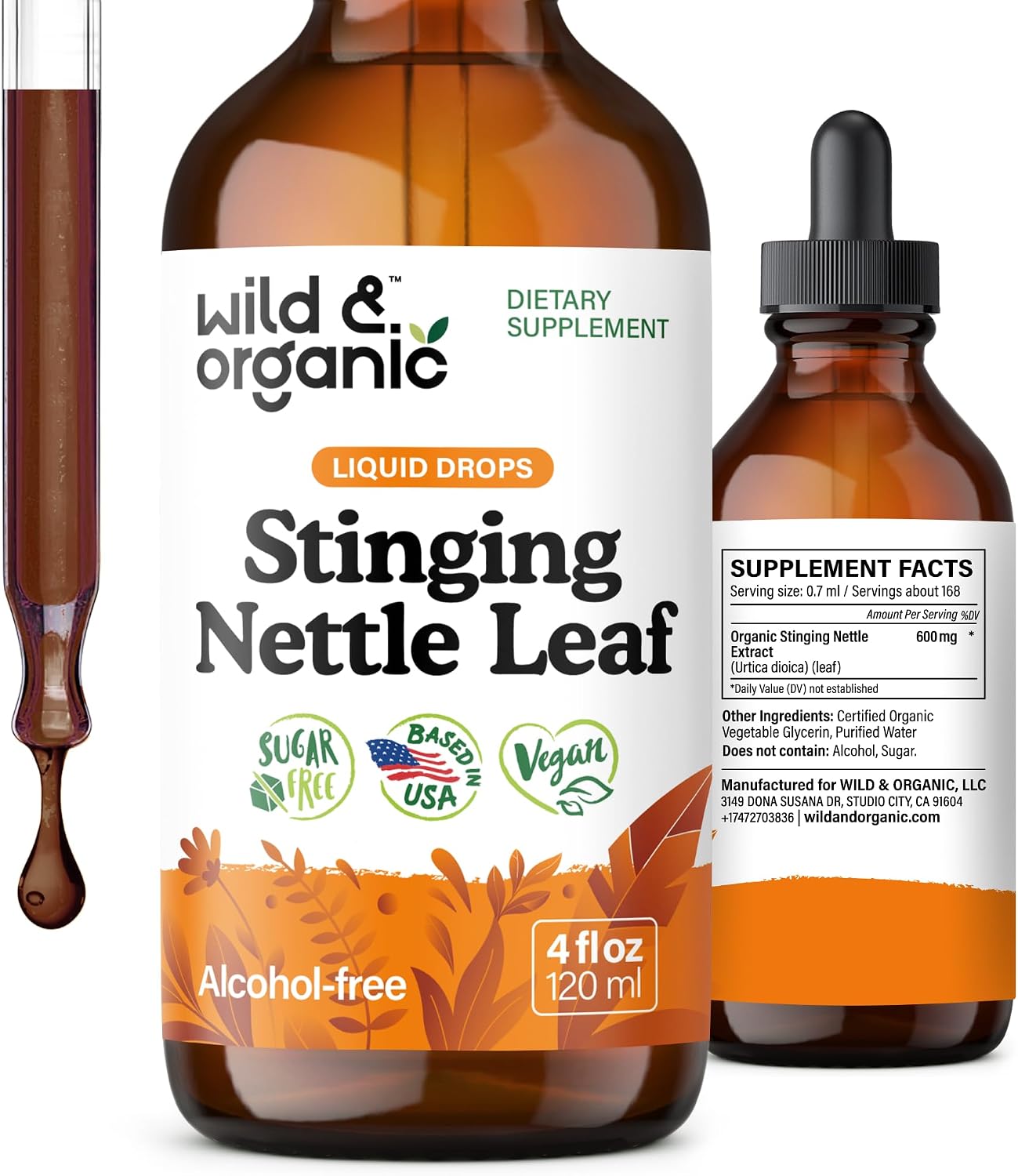 Wild & Organic Stinging Nettle Leaf Tincture - Urinary Tract Support - Stinging Nettle Extract Liquid Drops - Urtica Dioica Supplement - 5-Month Supply - Vegan, Sugar & Alcohol-Free - 4 fl oz - PrimeBioHealth - canada supplements