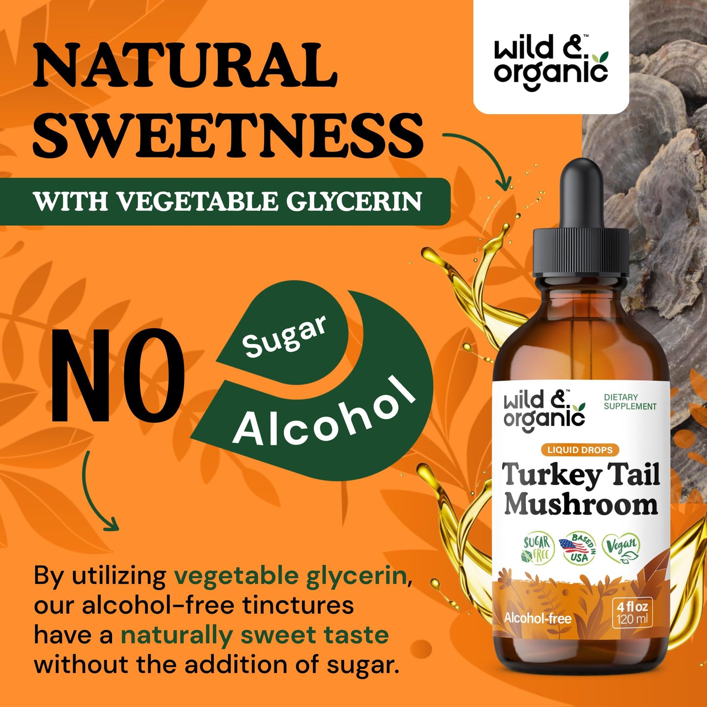 Wild & Organic Turkey Tail Mushroom Tincture - Immune Support Drops with Turkey Tail Extract - Liquid Mushroom Supplement for Gut Support - Vegan, Sugar & Alcohol-Free - 4 fl oz - PrimeBioHealth - canada supplements