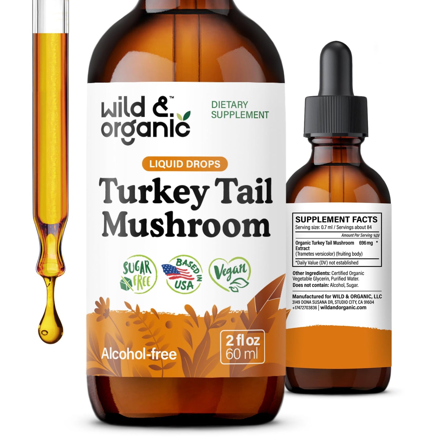 Wild & Organic Turkey Tail Mushroom Tincture - Immune Support Drops with Turkey Tail Extract - Liquid Mushroom Supplement for Gut Support - Vegan, Sugar & Alcohol-Free - 4 fl oz - PrimeBioHealth - canada supplements