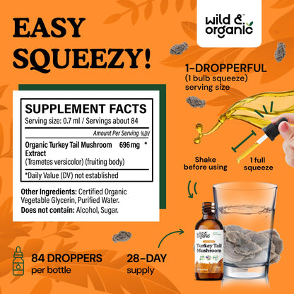 Wild & Organic Turkey Tail Mushroom Tincture - Immune Support Drops with Turkey Tail Extract - Liquid Mushroom Supplement for Gut Support - Vegan, Sugar & Alcohol-Free - 4 fl oz - PrimeBioHealth - canada supplements