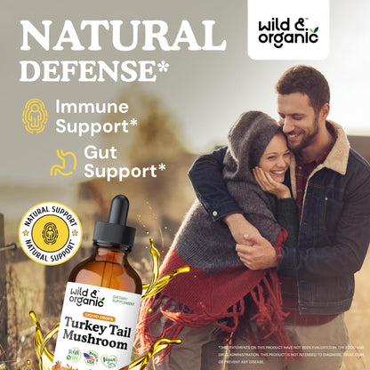 Wild & Organic Turkey Tail Mushroom Tincture - Immune Support Drops with Turkey Tail Extract - Liquid Mushroom Supplement for Gut Support - Vegan, Sugar & Alcohol-Free - 4 fl oz - PrimeBioHealth - canada supplements