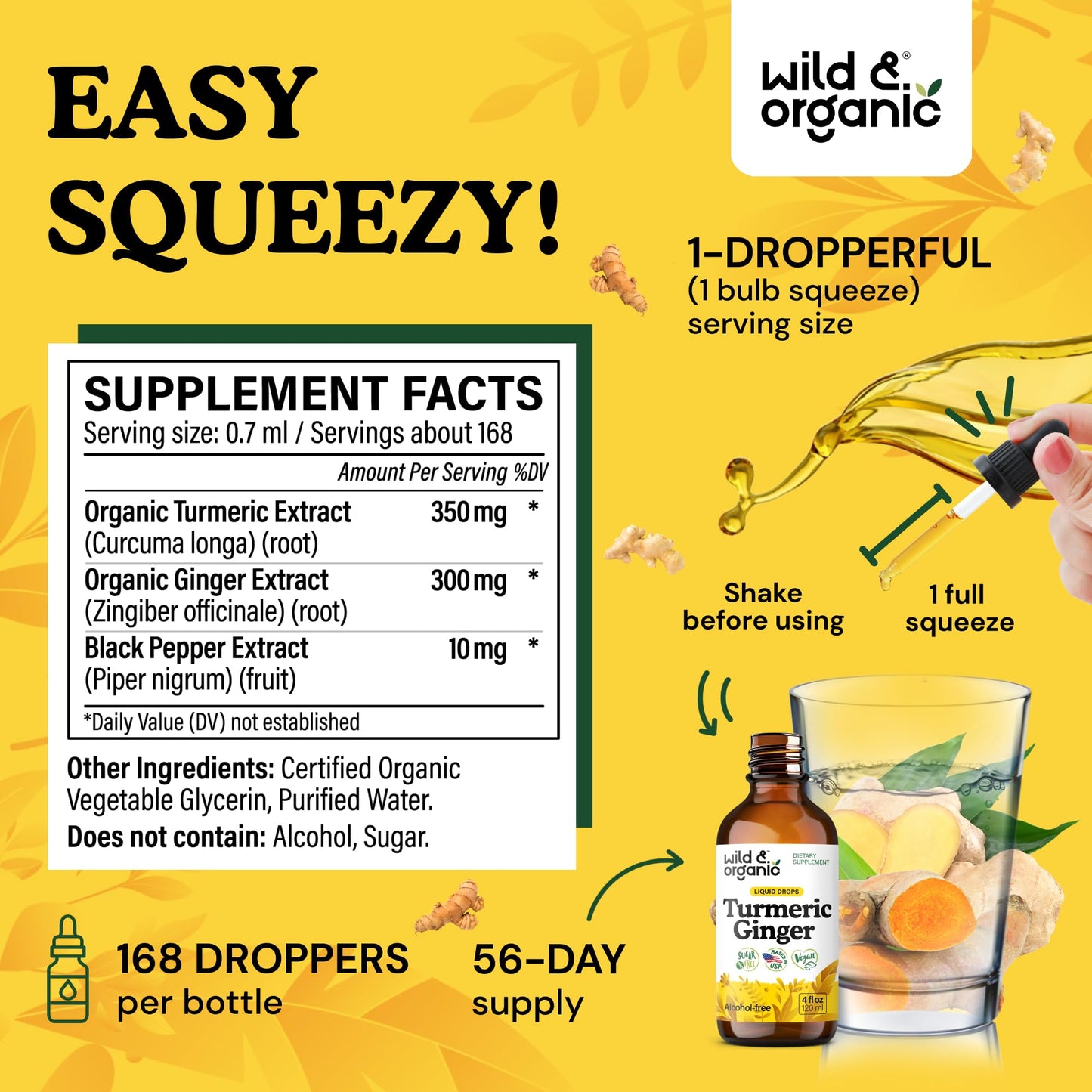 Wild & Organic Turmeric and Ginger Supplement - Movement & Immune Support - Liquid Turmeric Curcumin with Black Pepper and Ginger - Add to Tea Drops - Vegan, Sugar & Alcohol-Free Tincture - 4 oz - PrimeBioHealth - canada supplements