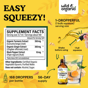 Wild & Organic Turmeric and Ginger Supplement - Movement & Immune Support - Liquid Turmeric Curcumin with Black Pepper and Ginger - Add to Tea Drops - Vegan, Sugar & Alcohol-Free Tincture - 4 oz - PrimeBioHealth - canada supplements