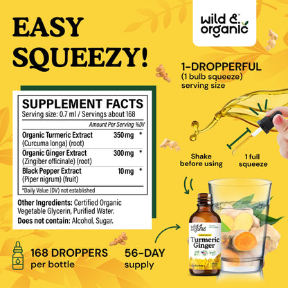 Wild & Organic Turmeric and Ginger Supplement - Movement & Immune Support - Liquid Turmeric Curcumin with Black Pepper and Ginger - Add to Tea Drops - Vegan, Sugar & Alcohol-Free Tincture - 4 oz - PrimeBioHealth - canada supplements