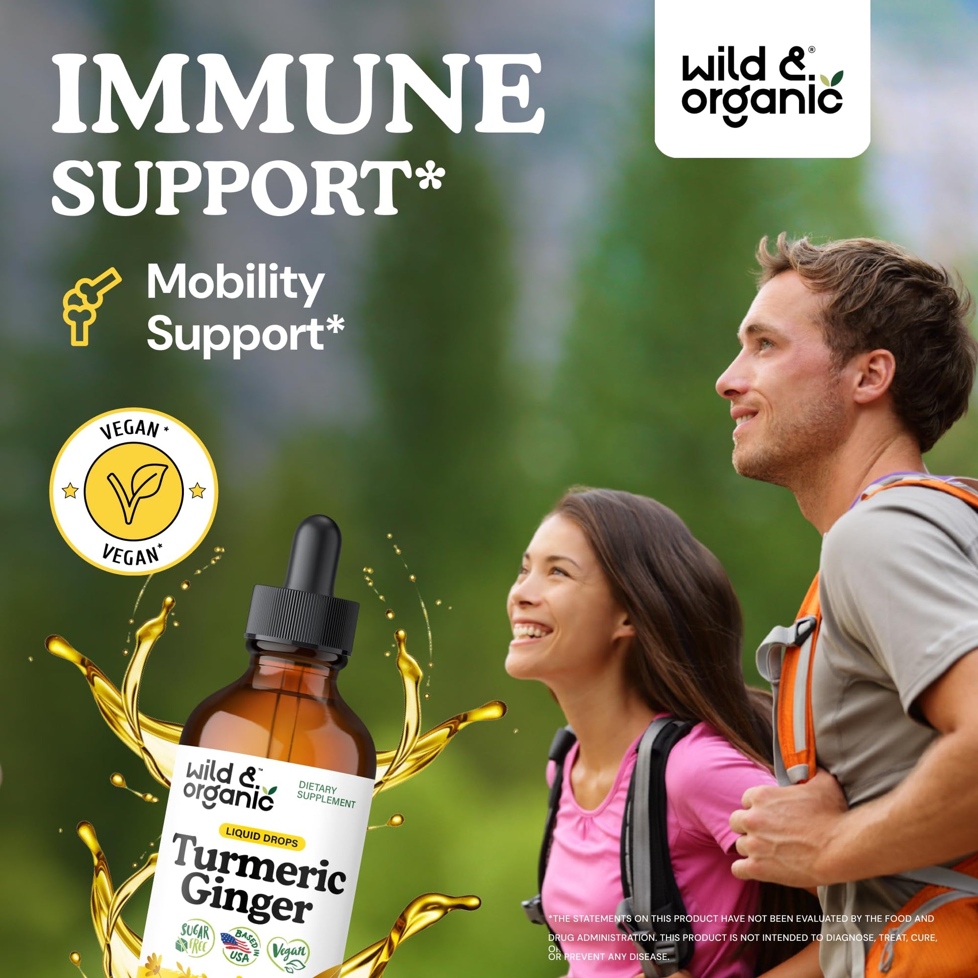 Wild & Organic Turmeric and Ginger Supplement - Movement & Immune Support - Liquid Turmeric Curcumin with Black Pepper and Ginger - Add to Tea Drops - Vegan, Sugar & Alcohol-Free Tincture - 4 oz - PrimeBioHealth - canada supplements