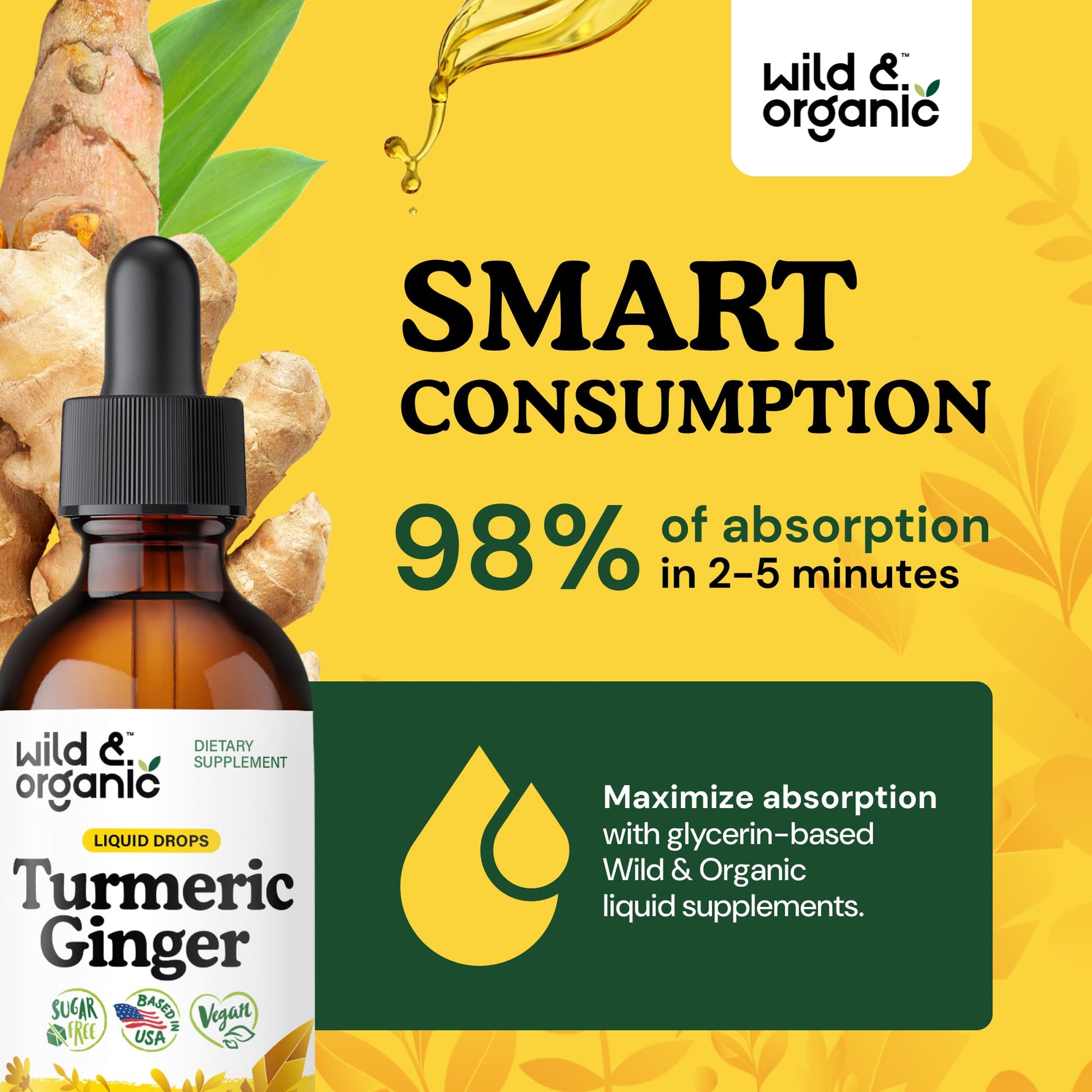 Wild & Organic Turmeric and Ginger Supplement - Movement & Immune Support - Liquid Turmeric Curcumin with Black Pepper and Ginger - Add to Tea Drops - Vegan, Sugar & Alcohol-Free Tincture - 4 oz - PrimeBioHealth - canada supplements