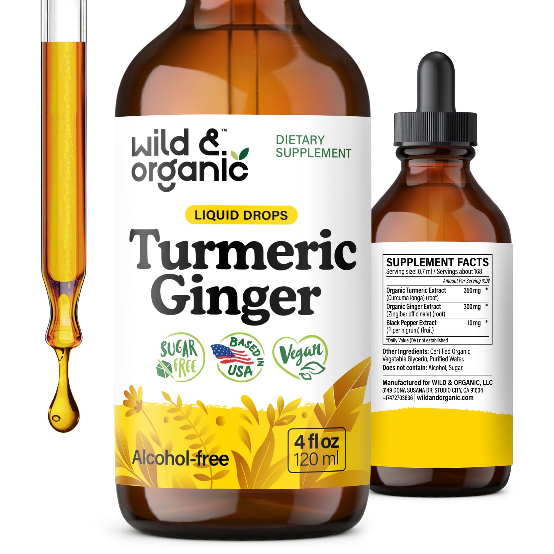 Wild & Organic Turmeric and Ginger Supplement - Movement & Immune Support - Liquid Turmeric Curcumin with Black Pepper and Ginger - Add to Tea Drops - Vegan, Sugar & Alcohol-Free Tincture - 4 oz - PrimeBioHealth - canada supplements