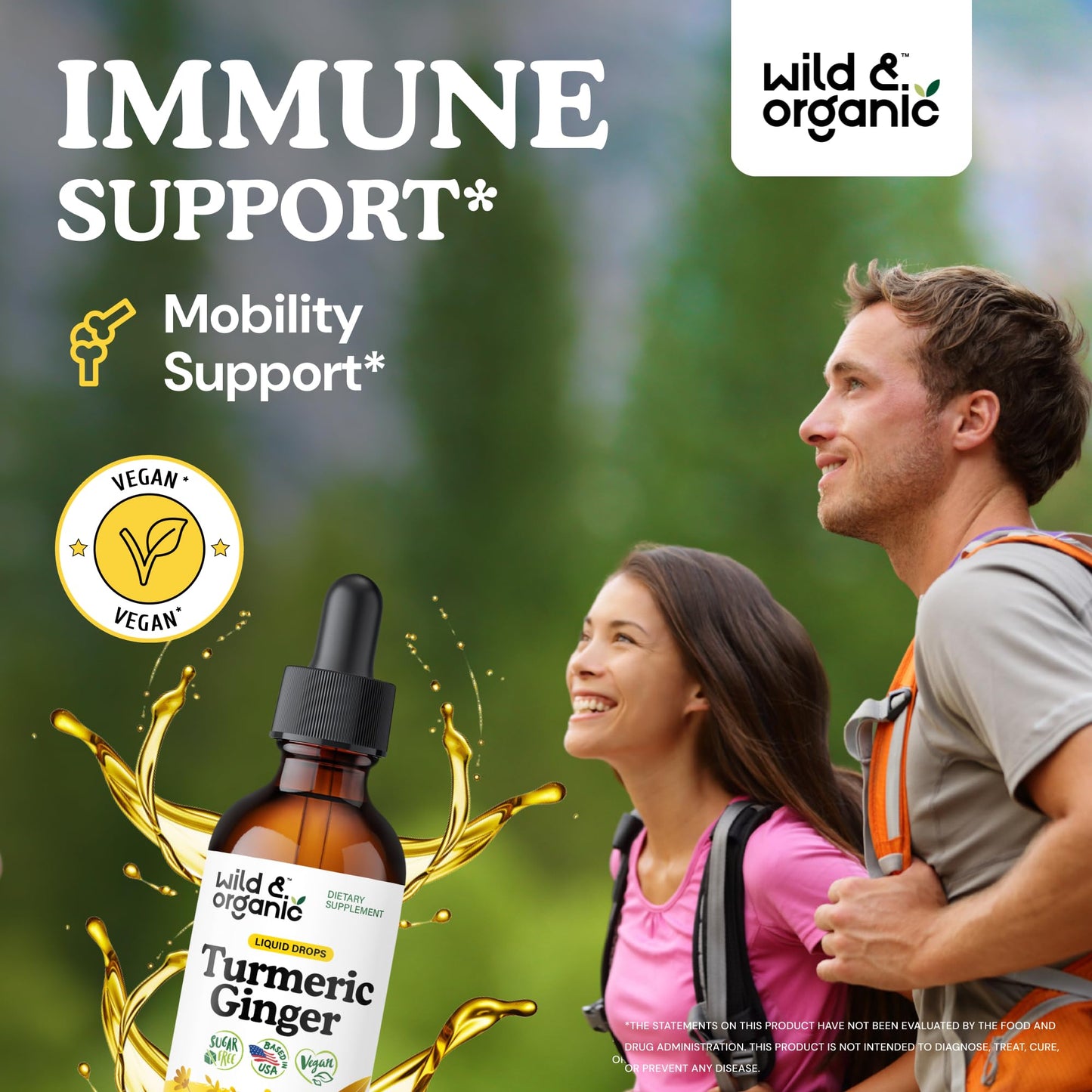 Wild & Organic Turmeric and Ginger Supplement - Movement & Immune Support - Liquid Turmeric Curcumin with Black Pepper and Ginger - Add to Tea Drops - Vegan, Sugar & Alcohol-Free Tincture - 4 oz - PrimeBioHealth - canada supplements