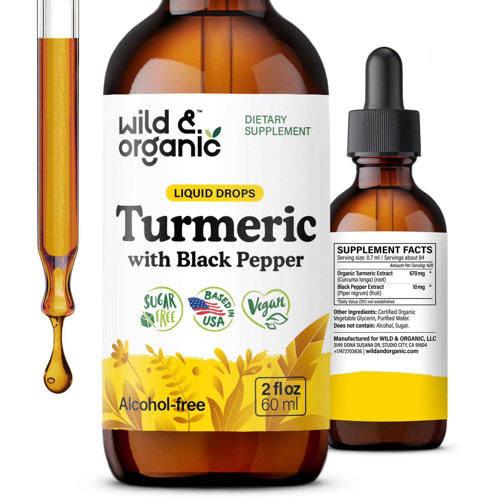 Wild & Organic Turmeric Supplement Liquid Drops - Movement & Immune Support - Liquid Turmeric with Black Pepper Extract - Add to Tea Tincture - Curcumin Supplements - Sugar & Alcohol-Free - 4 fl oz - PrimeBioHealth - canada supplements