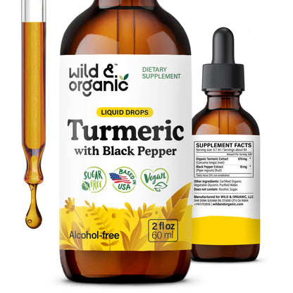 Wild & Organic Turmeric Supplement Liquid Drops - Movement & Immune Support - Liquid Turmeric with Black Pepper Extract - Add to Tea Tincture - Curcumin Supplements - Sugar & Alcohol-Free - 4 fl oz - PrimeBioHealth - canada supplements