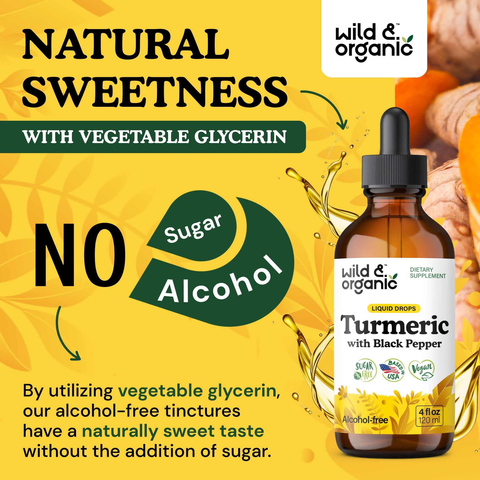 Wild & Organic Turmeric Supplement Liquid Drops - Movement & Immune Support - Liquid Turmeric with Black Pepper Extract - Add to Tea Tincture - Curcumin Supplements - Sugar & Alcohol-Free - 4 fl oz - PrimeBioHealth - canada supplements