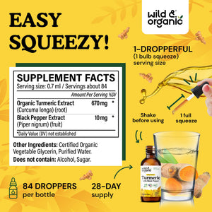 Wild & Organic Turmeric Supplement Liquid Drops - Movement & Immune Support - Liquid Turmeric with Black Pepper Extract - Add to Tea Tincture - Curcumin Supplements - Sugar & Alcohol-Free - 4 fl oz - PrimeBioHealth - canada supplements