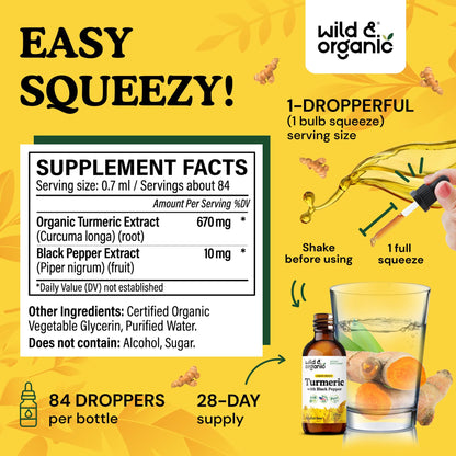 Wild & Organic Turmeric Supplement Liquid Drops - Movement & Immune Support - Liquid Turmeric with Black Pepper Extract - Add to Tea Tincture - Curcumin Supplements - Sugar & Alcohol-Free - 4 fl oz - PrimeBioHealth - canada supplements