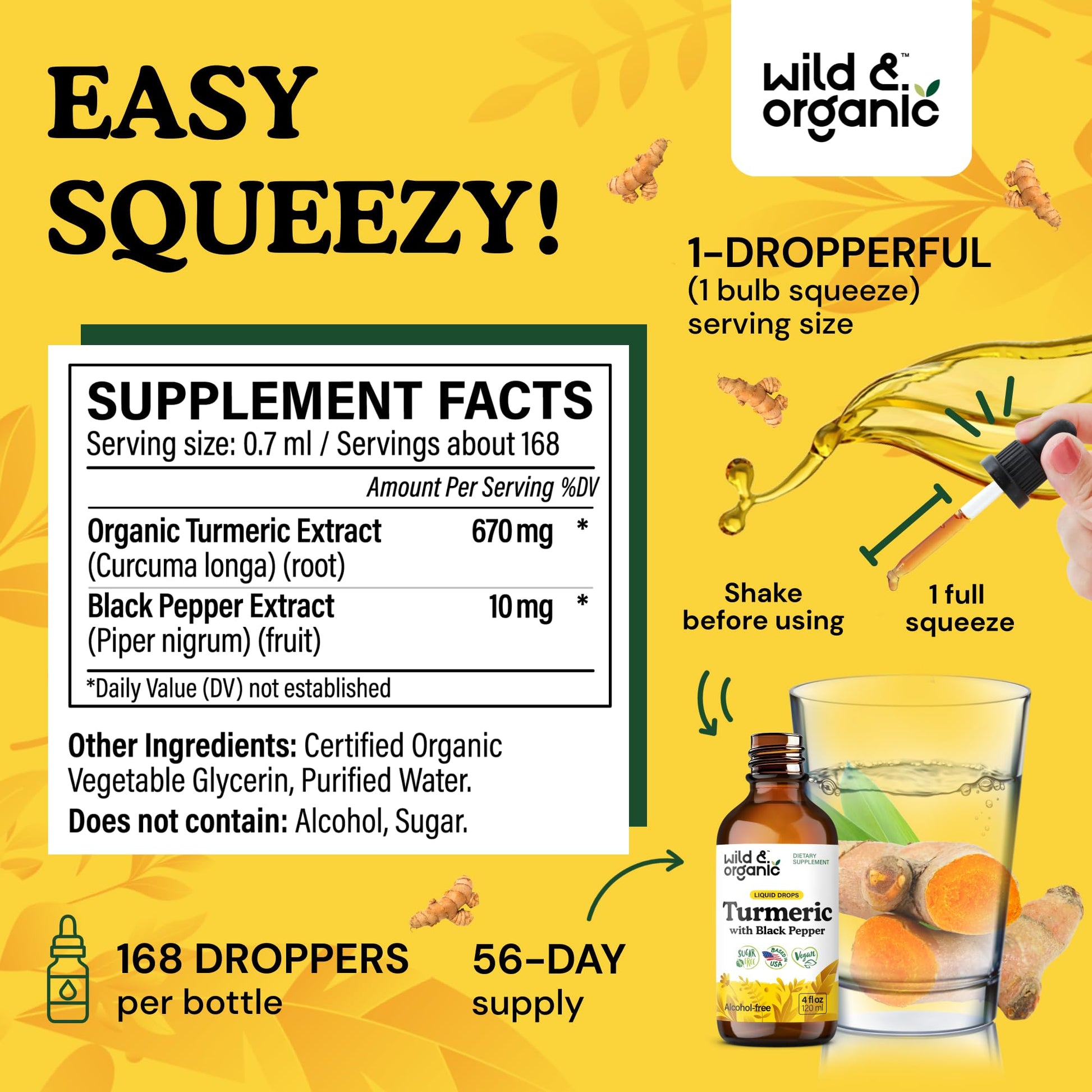 Wild & Organic Turmeric Supplement Liquid Drops - Movement & Immune Support - Liquid Turmeric with Black Pepper Extract - Add to Tea Tincture - Curcumin Supplements - Sugar & Alcohol-Free - 4 fl oz - PrimeBioHealth - canada supplements