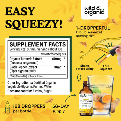 Wild & Organic Turmeric Supplement Liquid Drops - Movement & Immune Support - Liquid Turmeric with Black Pepper Extract - Add to Tea Tincture - Curcumin Supplements - Sugar & Alcohol-Free - 4 fl oz - PrimeBioHealth - canada supplements