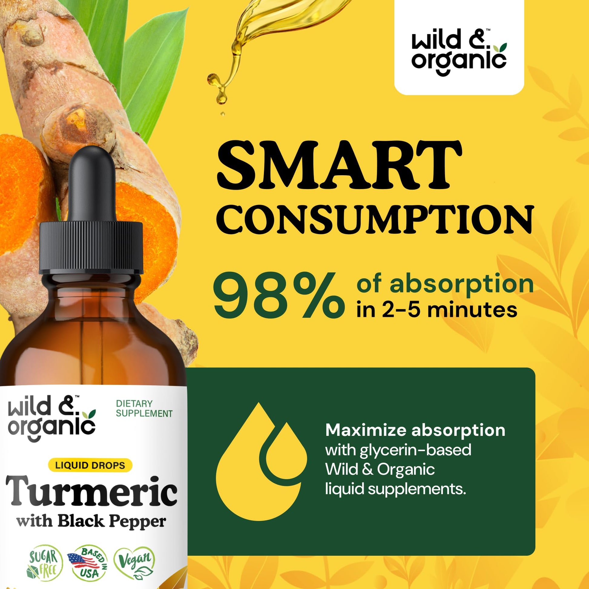 Wild & Organic Turmeric Supplement Liquid Drops - Movement & Immune Support - Liquid Turmeric with Black Pepper Extract - Add to Tea Tincture - Curcumin Supplements - Sugar & Alcohol-Free - 4 fl oz - PrimeBioHealth - canada supplements