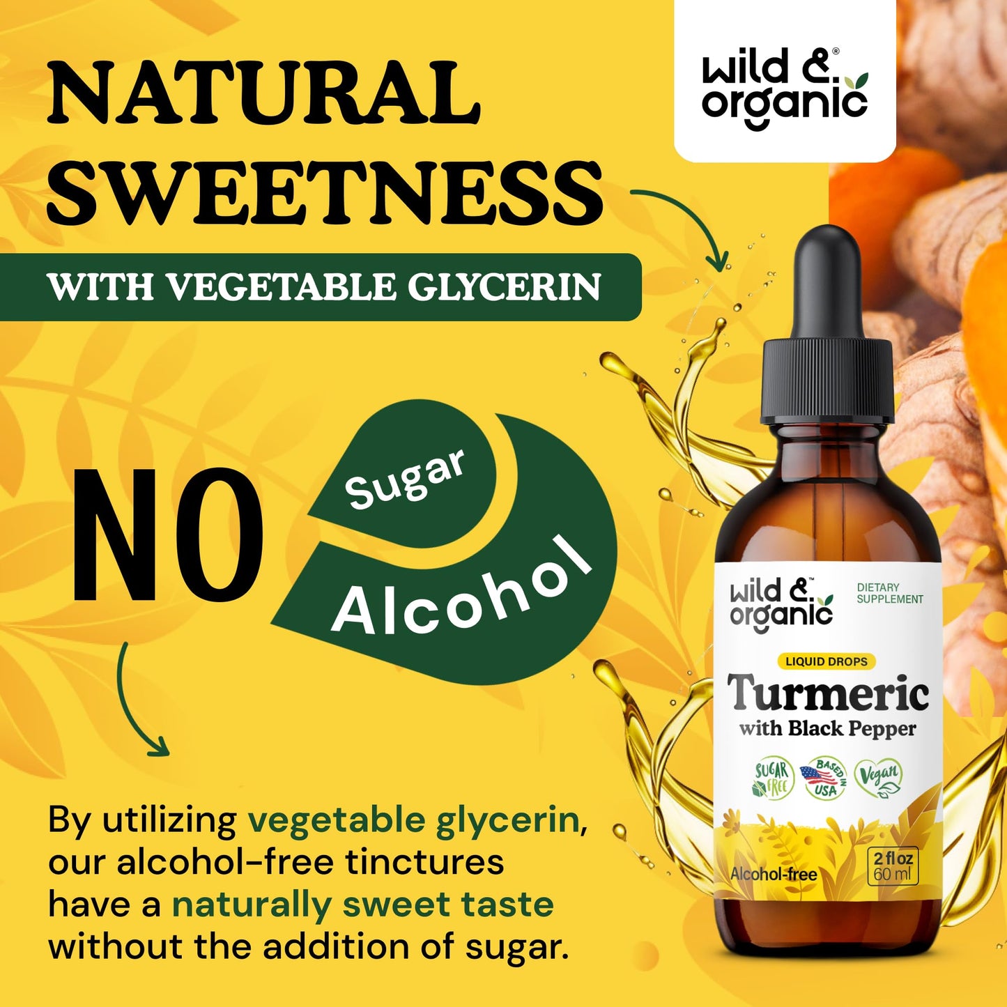 Wild & Organic Turmeric Supplement Liquid Drops - Movement & Immune Support - Liquid Turmeric with Black Pepper Extract - Add to Tea Tincture - Curcumin Supplements - Sugar & Alcohol-Free - 4 fl oz - PrimeBioHealth - canada supplements