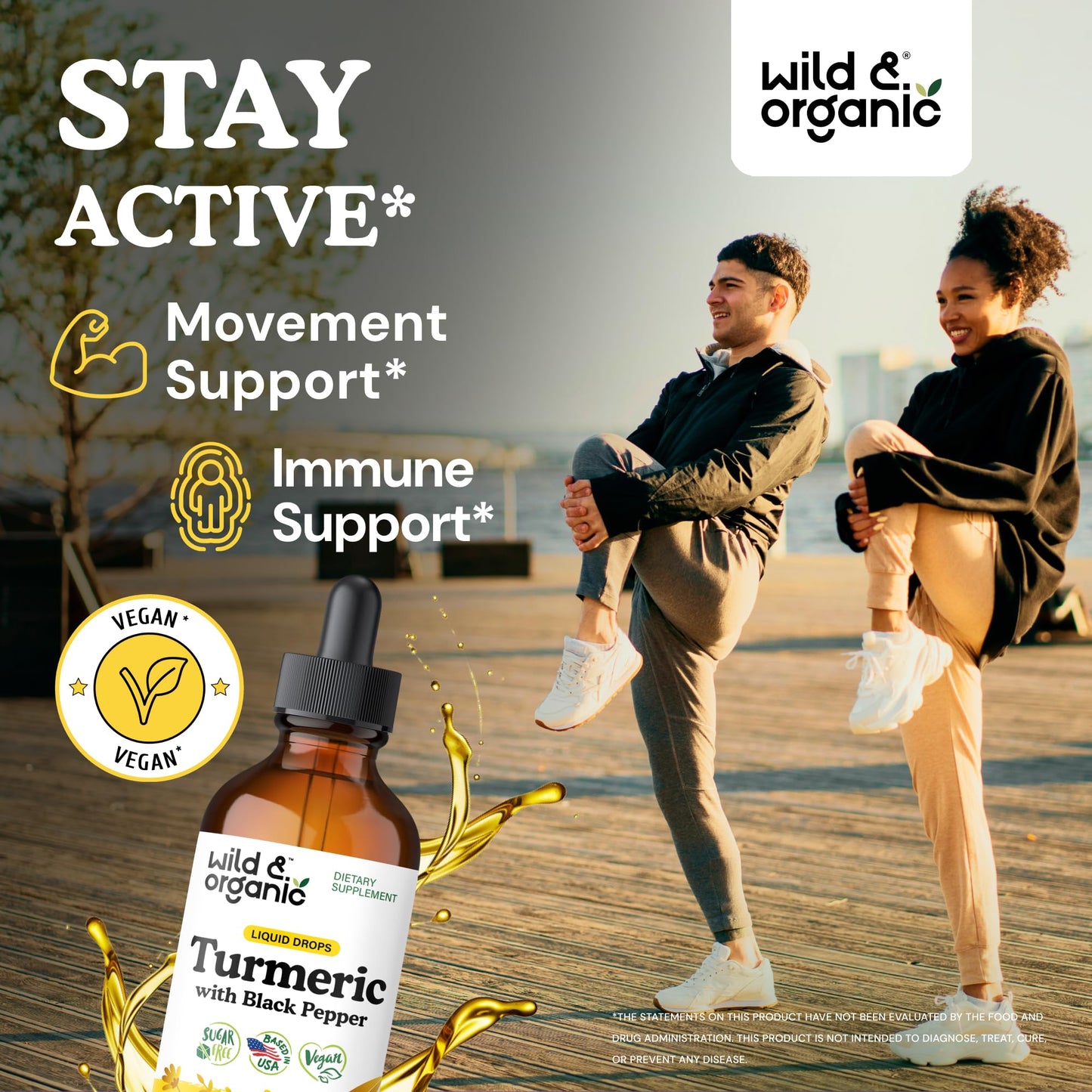 Wild & Organic Turmeric Supplement Liquid Drops - Movement & Immune Support - Liquid Turmeric with Black Pepper Extract - Add to Tea Tincture - Curcumin Supplements - Sugar & Alcohol-Free - 4 fl oz - PrimeBioHealth - canada supplements