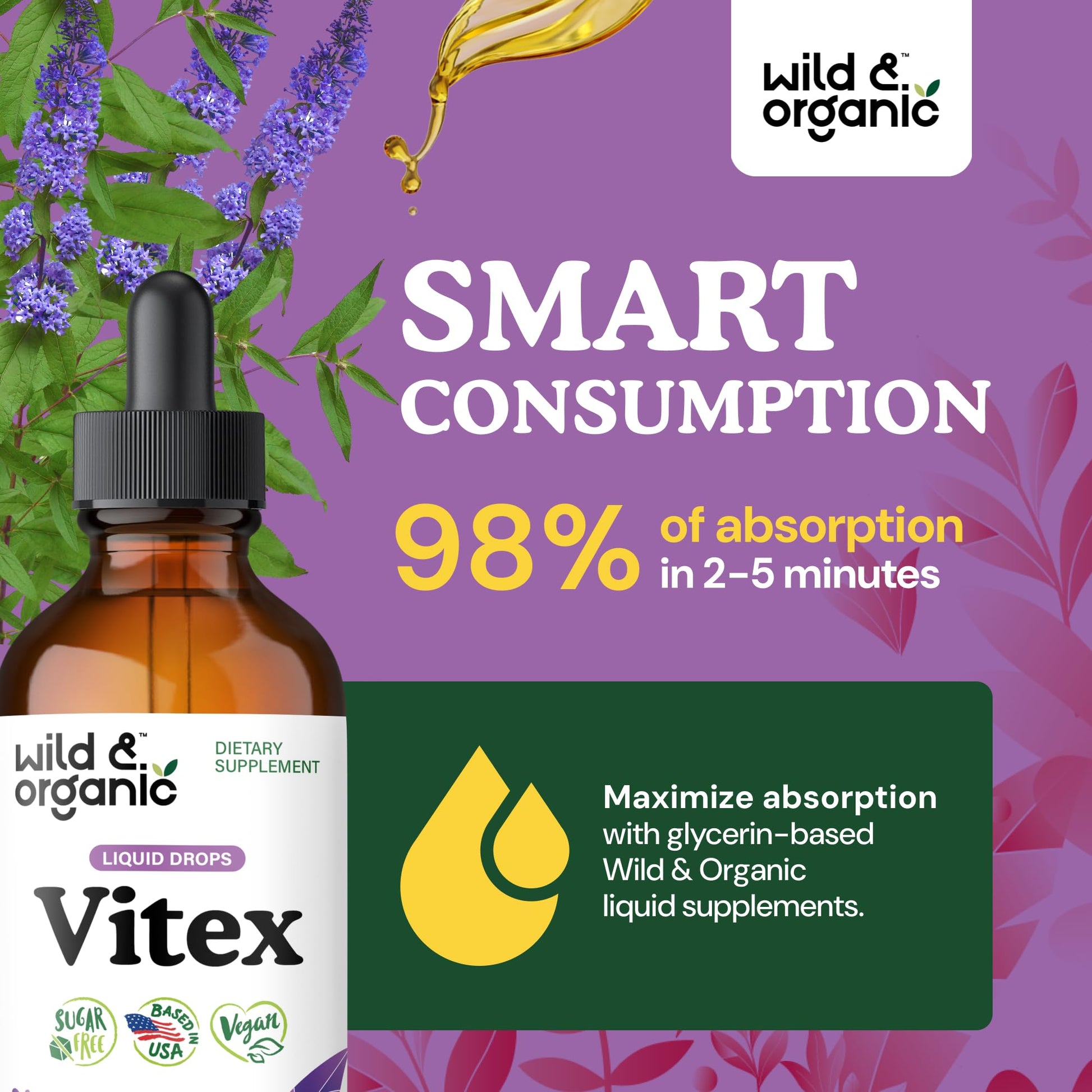 Wild & Organic Vitex Tincture - Mood & Perimenopause Support - Vitex Chasteberry Supplement for Women - Liquid Chaste Tree Berry Extract - Vegan, Sugar & Alcohol-Free Herb Drops - 4 fl oz - PrimeBioHealth - canada supplements