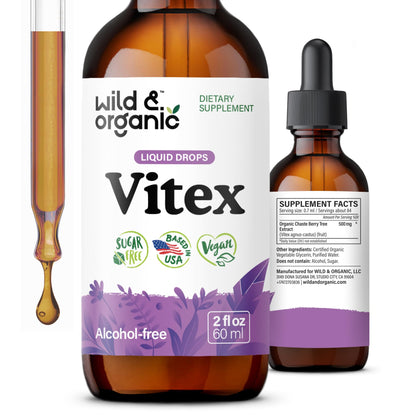 Wild & Organic Vitex Tincture - Mood & Perimenopause Support - Vitex Chasteberry Supplement for Women - Liquid Chaste Tree Berry Extract - Vegan, Sugar & Alcohol-Free Herb Drops - 4 fl oz - PrimeBioHealth - canada supplements
