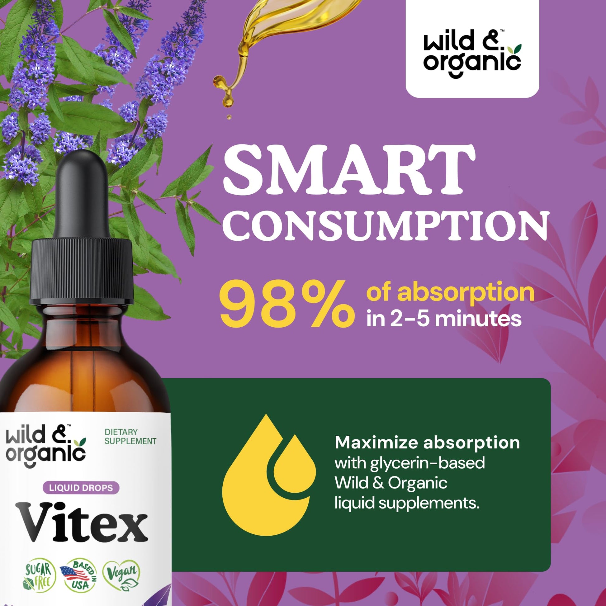 Wild & Organic Vitex Tincture - Mood & Perimenopause Support - Vitex Chasteberry Supplement for Women - Liquid Chaste Tree Berry Extract - Vegan, Sugar & Alcohol-Free Herb Drops - 4 fl oz - PrimeBioHealth - canada supplements