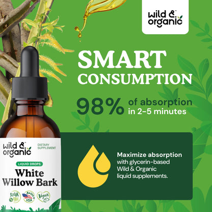Wild & Organic White Willow Bark Tincture - Liquid Supplement for Overall Support - Alcohol & Sugar-Free White Willow Extract Drops - Salix Alba Bark - Vegan, No Additives - 4 fl oz - PrimeBioHealth - canada supplements