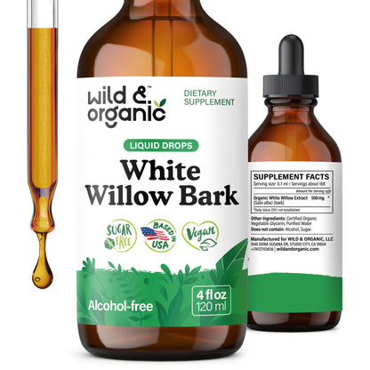 Wild & Organic White Willow Bark Tincture - Liquid Supplement for Overall Support - Alcohol & Sugar-Free White Willow Extract Drops - Salix Alba Bark - Vegan, No Additives - 4 fl oz - PrimeBioHealth - canada supplements