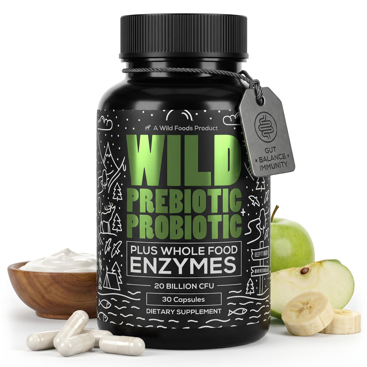 Wild Prebiotics and Probiotics with Digestive Enzymes | 20 Billion CFU - 10 Strains for Women & Men | Support Gut Health & Digestion Supplements | Non-GMO Prebiotic Fiber | 30 Capsules - PrimeBioHealth - canada supplements