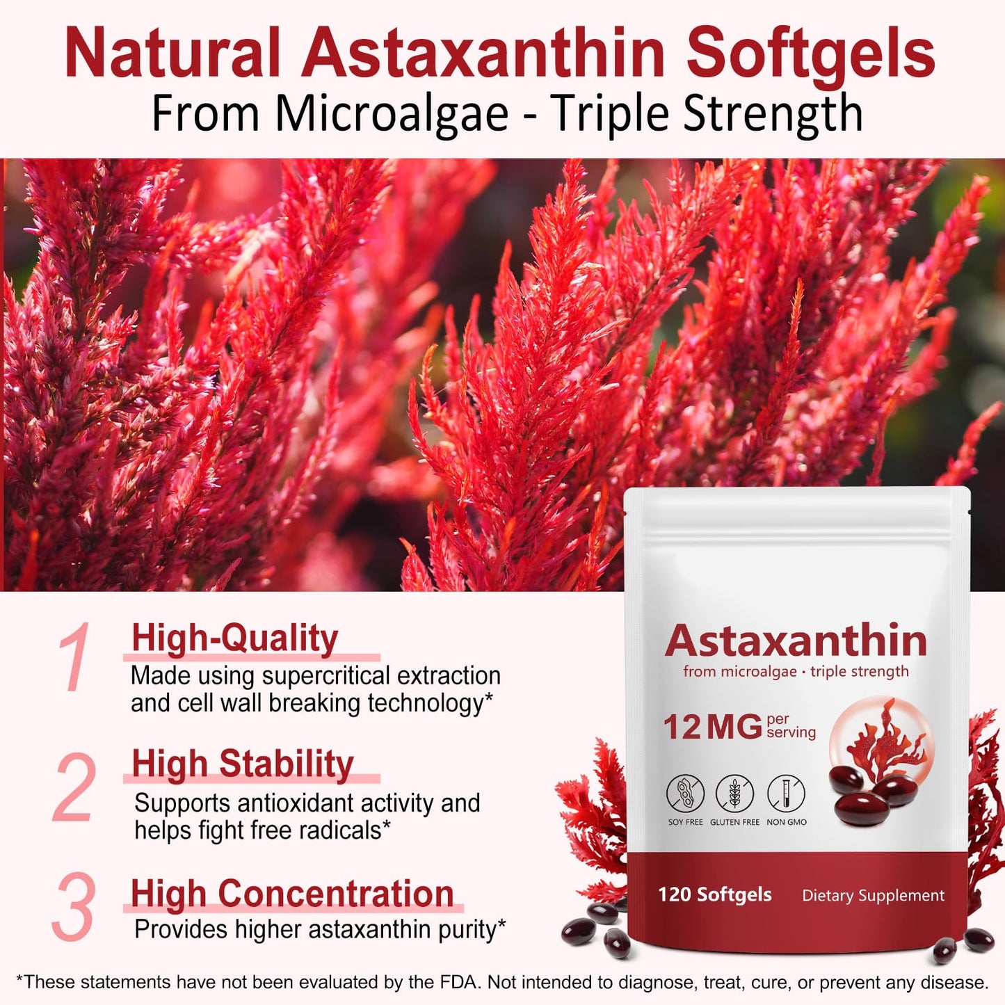 Xaarty Premium Astaxanthin 12mg, Natural Antioxidant Supplement for Eye, Joint, Skin Health,Microalgae Source, 4 Month Supply - PrimeBioHealth - canada supplements