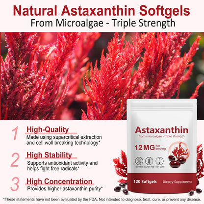 Xaarty Premium Astaxanthin 12mg, Natural Antioxidant Supplement for Eye, Joint, Skin Health,Microalgae Source, 4 Month Supply - PrimeBioHealth - canada supplements